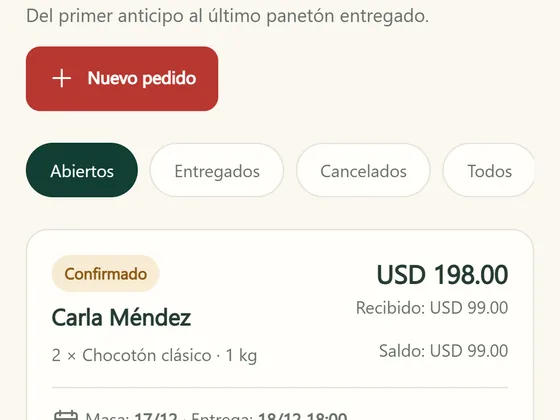 Pantalla real: Pedidos