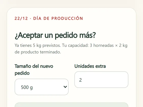 Pantalla real: ¿Aceptar un pedido más?